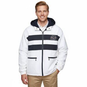 Cape Cod Massachusetts Hooded Jacket  White Navy Blue Fleece Lined Nautical